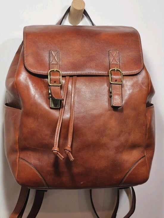 Bosca Handbags - Bosca Dolce Premium Italian Brown Leather Cinch & Buckle Backpack